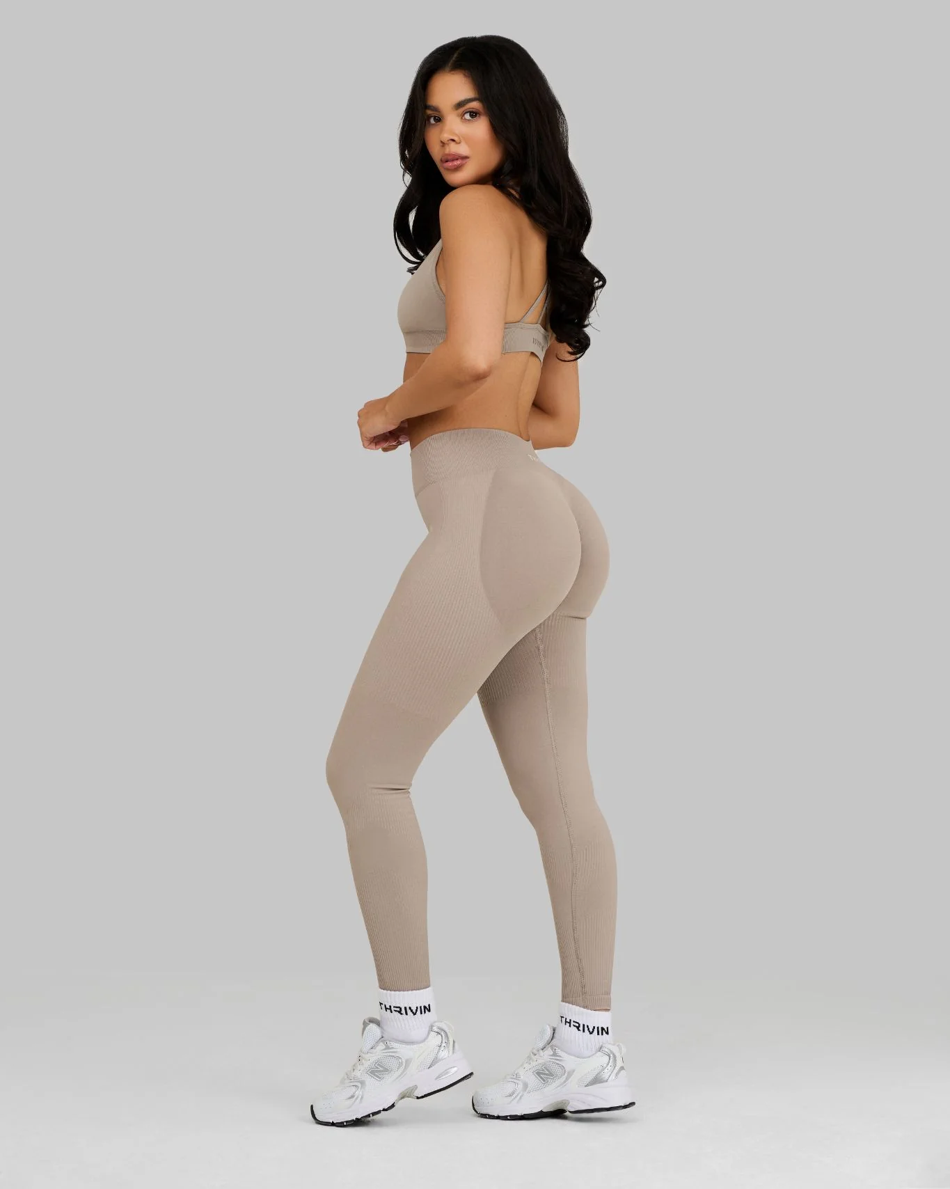 Elevate™ Sculpting Mid Waist Scrunch Leggings | Latte - Image 3