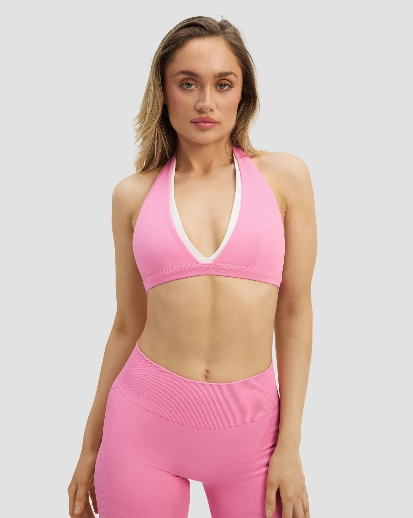 Elevate⢠Sculpting Seamless V-Neck Halter Bra | Bubble Pink - Image 5