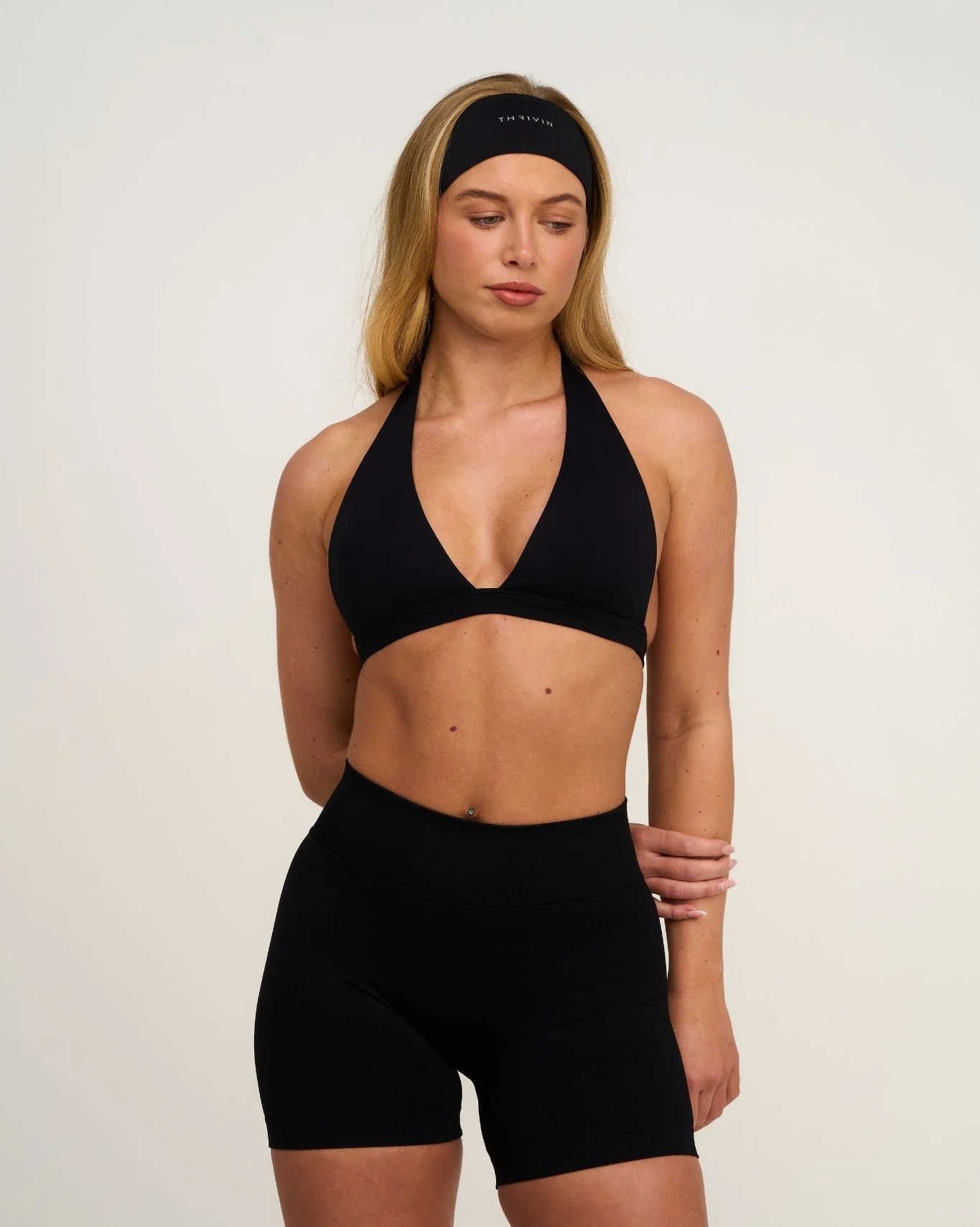 Elevate⢠Sculpting Seamless V-Neck Halter Bra | Night Black - Image 3