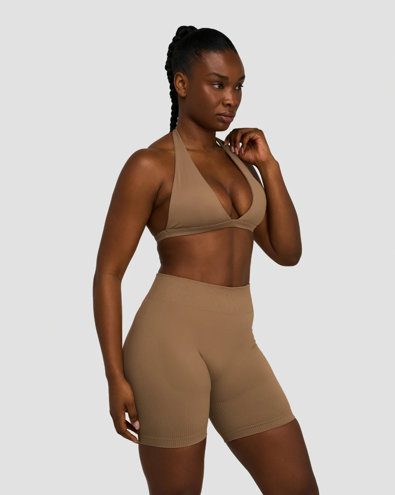 Elevate™ Sculpting Seamless V-Neck Halter Bra | Toffee - Image 5