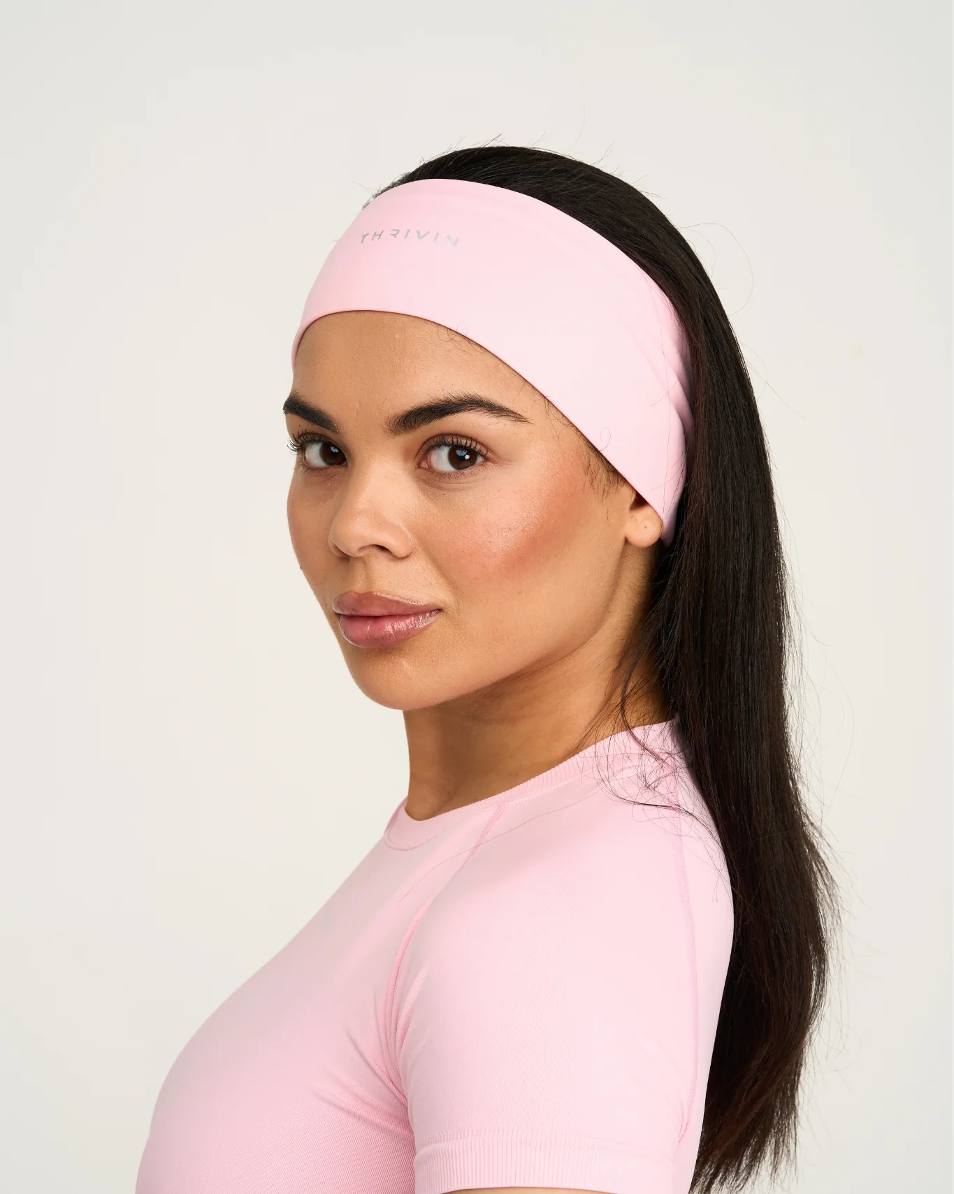 The Essential Collection Chrome Logo Headband | Cotton Pink - Image 3