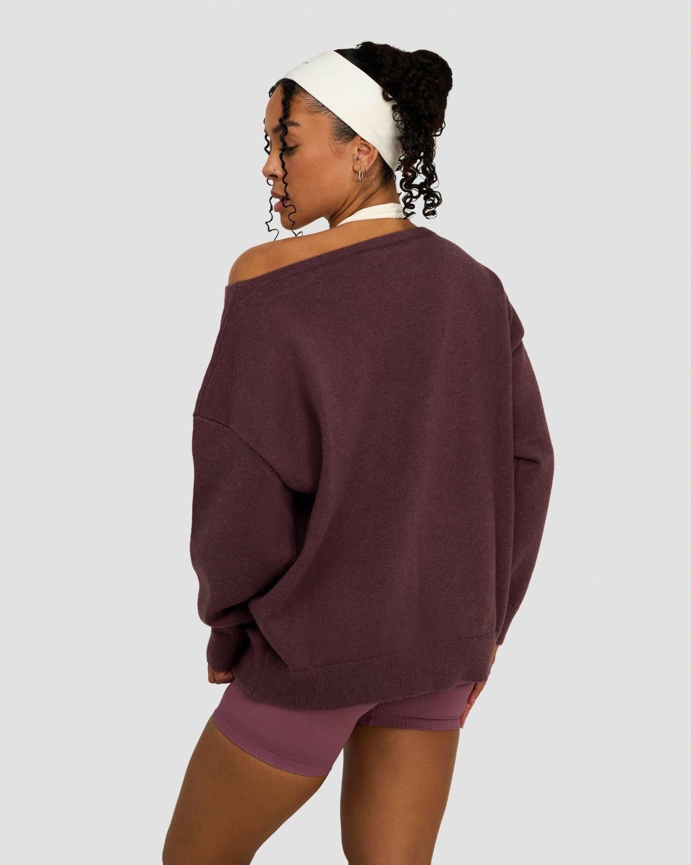 The Essential Collection Off The Shoulder Wool Blend Sweater | Dark Mauve - Image 2