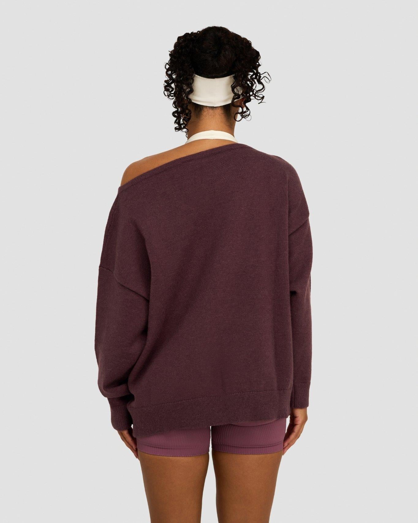 The Essential Collection Off The Shoulder Wool Blend Sweater | Dark Mauve - Image 5