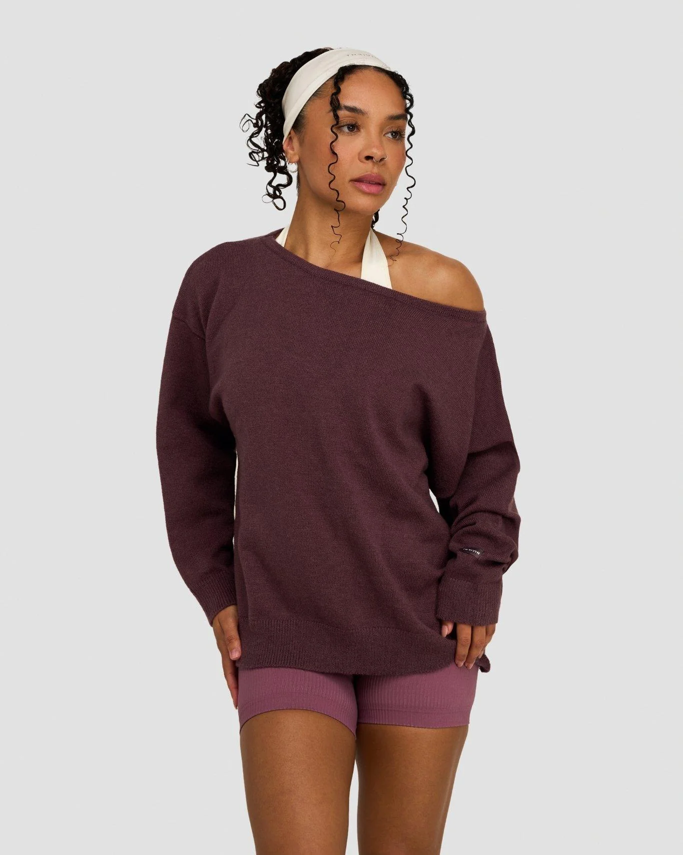 The Essential Collection Off The Shoulder Wool Blend Sweater | Dark Mauve - Image 6