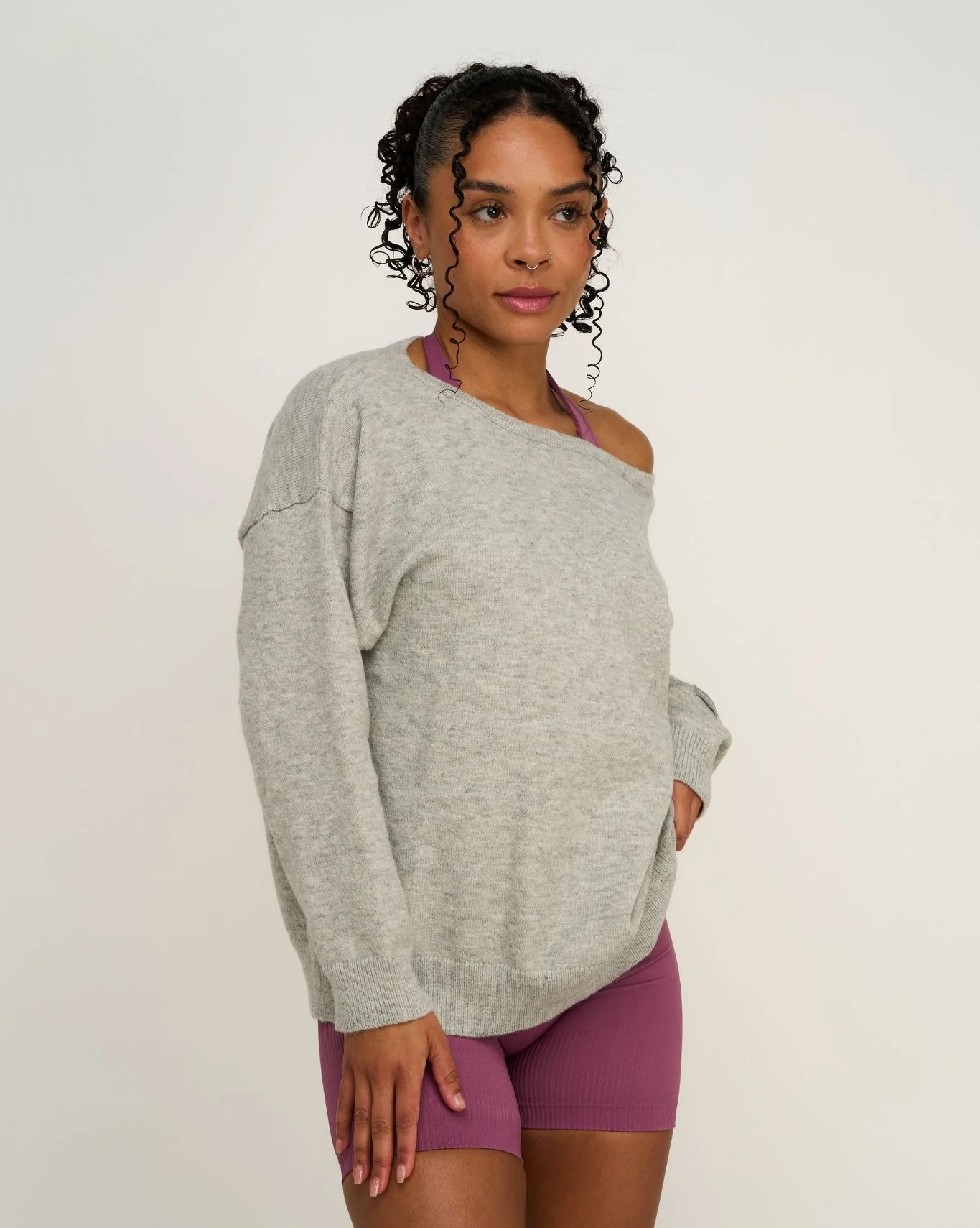 The Essential Collection Off The Shoulder Wool Blend Sweater | Grey Melange - Image 4