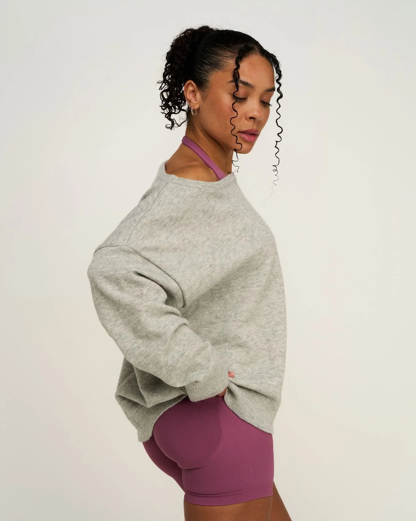 The Essential Collection Off The Shoulder Wool Blend Sweater | Grey Melange - Image 5