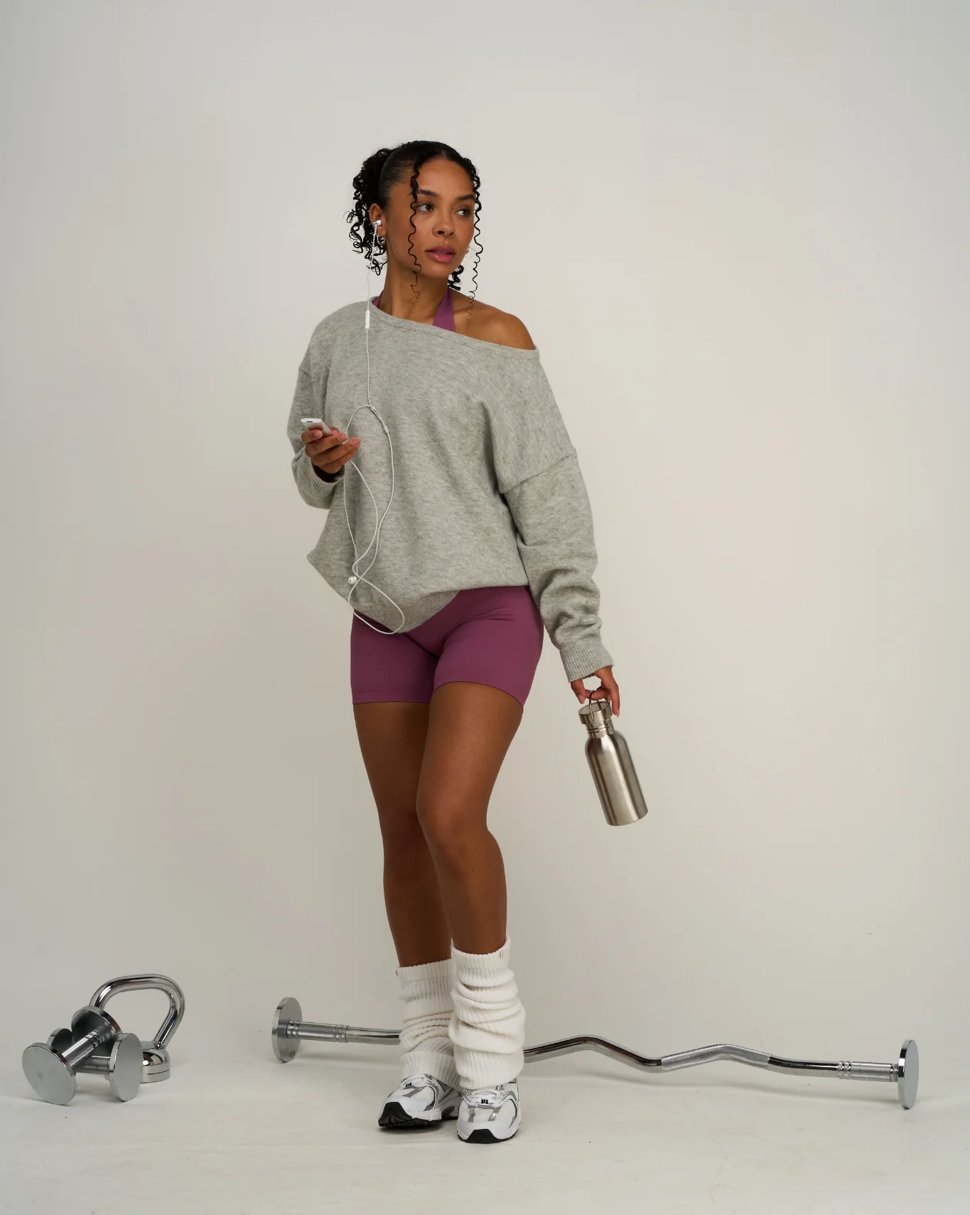 The Essential Collection Off The Shoulder Wool Blend Sweater | Grey Melange - Image 8